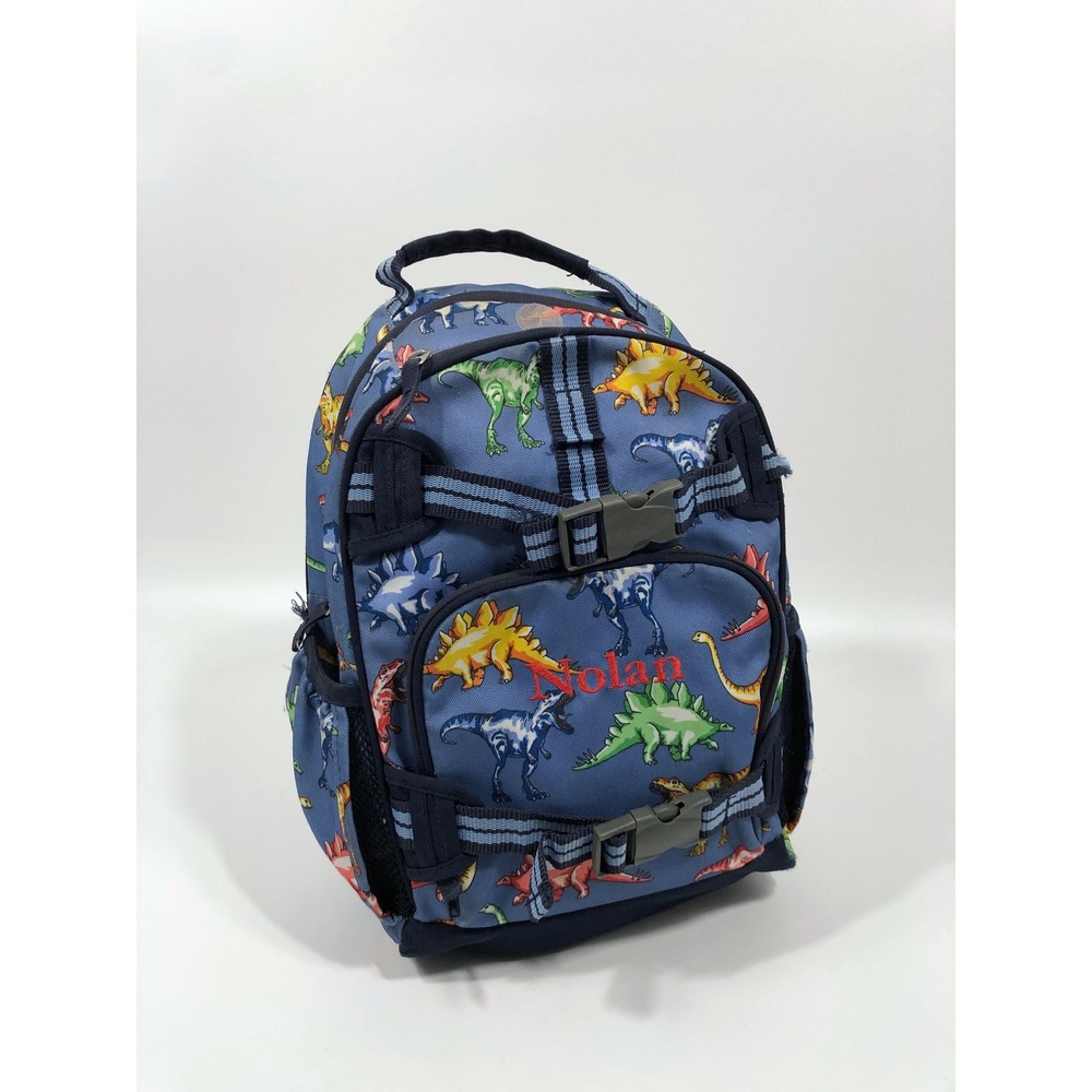 Pottery Barn Kids Mackenzie Blue Multi Dino Backpack "Nolan" Monogram